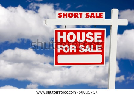 Short Sale House For Sale Real Estate Sign on Clouds.