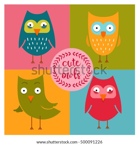 Collection Of Cute Colorful Owls