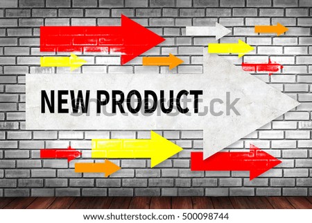 NEW PRODUCT think Innovation Launch Marketing   on brick wall and poster concept