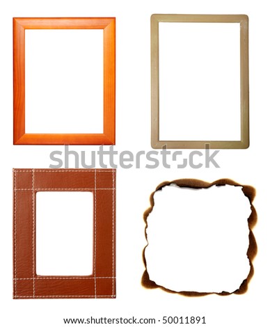collection of various wooden frames on white background. each one is in full cameras resolution