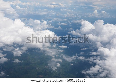 blue  sky  viewed from an airplane window