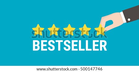 Bestseller Golden Five Star Rating With Vector Hand Holding Text Illustration
