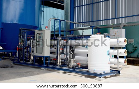 Reverse osmosis system for water drinking plant.Reverse osmosis water purification system or RO Royalty-Free Stock Photo #500150887