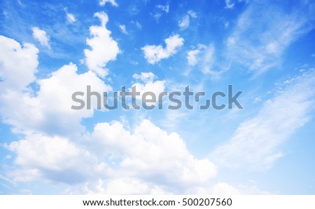 Blue sky natural wide background. Blue sky and white clouds. Beautiful blue sky background. Blue sky wallpaper. Blue sky background for your design.