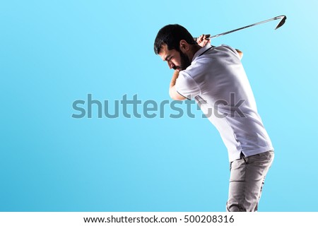 Golfer man over colorful backgound