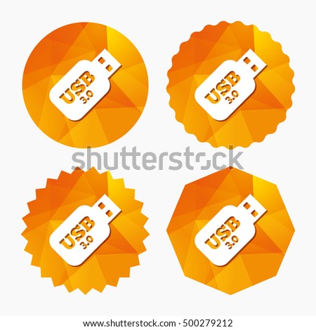 Usb 3.0 Stick sign icon. Usb flash drive button. Triangular low poly buttons with flat icon. Vector