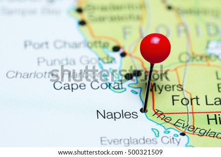 Naples pinned on a map of Florida, USA
