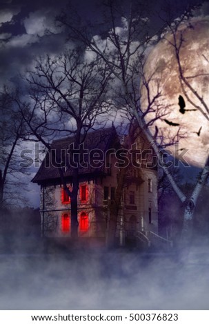 haunted house for Halloween holiday, photo composition