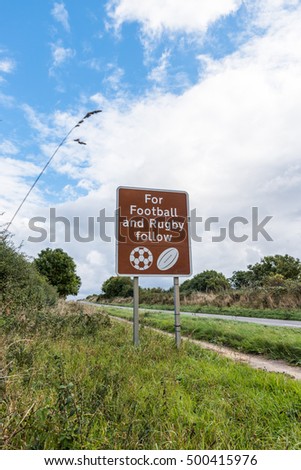 UK Motorway Directional Road Sign For Footbal and Rugby