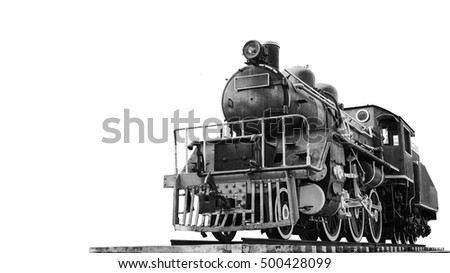 Old ancient style of thai train that can ran and contain passenger to go anyway in the past time with black and white color background Royalty-Free Stock Photo #500428099