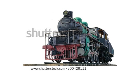 Old ancient style of thai train that can ran and contain passenger to go anyway in the past time with black and white color background Royalty-Free Stock Photo #500428111