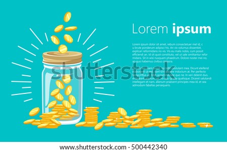 Saving dollar coin in jar. concept vector illustration Flat design style vector illustration. Saving money jar. Money Jar. Royalty-Free Stock Photo #500442340