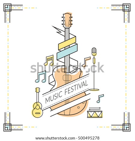 Guitar, Music Festival Poster, Line Style , Instruments, Event, Live, Concert
