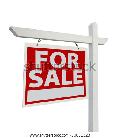 For Sale Real Estate Sign Isolated on a White Background with Clipping Paths - Facing Left.