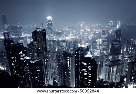 Modern Skyscraper in night in Hong Kong, Asia.