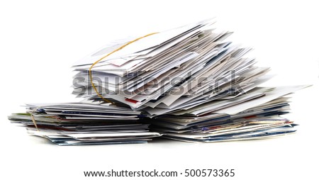Pile of mails on white table Royalty-Free Stock Photo #500573365