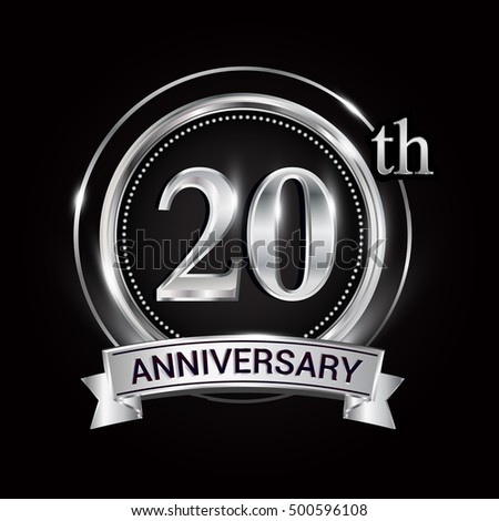 20th silver anniversary logo with ribbon and ring.