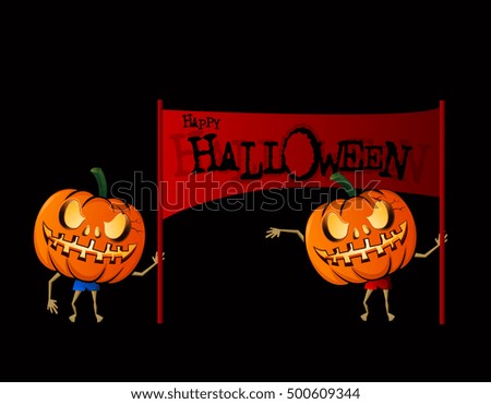 The Pumpkin man cartoon show Banner Happy Halloween isolate on black background, vector illustration.