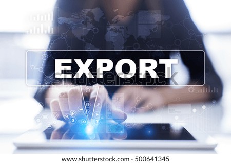 Woman is using tablet pc, pressing on virtual screen and selecting export