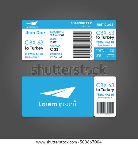 boarding pass. Airline boarding pass ticket for traveling by plane. concept of travel, journey or business with bar code. Vector illustration. Royalty-Free Stock Photo #500667004