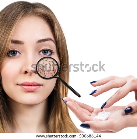 Face of young woman with dry skin.