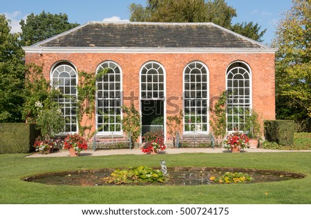 Orangerie in a Garden in the Village of Dunham Massey in Cheshire, England, UK Royalty-Free Stock Photo #500724175