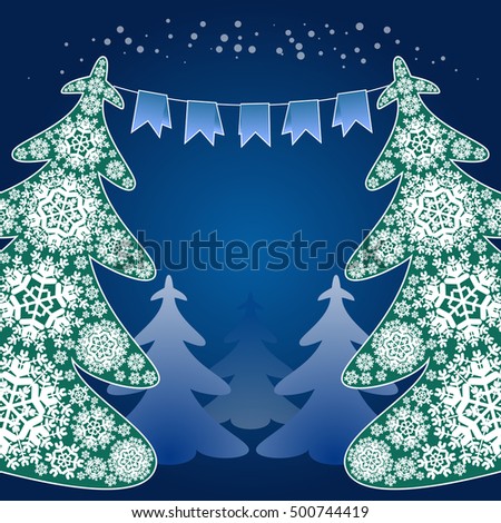 Abstract background Christams tree from snowflakes and paper flags. 


