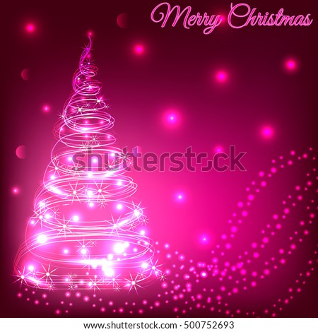 Christmas tree from the luminous lines on a pink background with glow