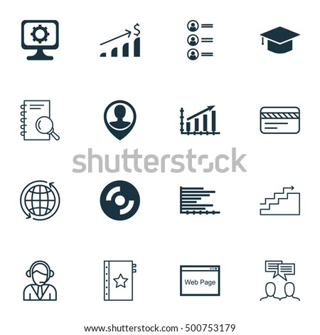 Set Of 16 Universal Editable Icons For Airport, Education And Advertising Topics. Includes Icons Such As Profit Graph, Operator, PC And More.