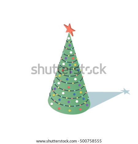 Christmas tree with star, vector isometric concept illustration, 3d icon, white background