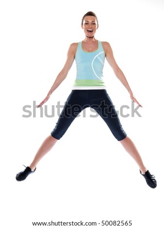 woman running on studio white isolated background
