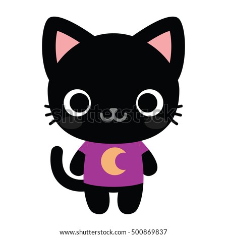 Vector Cute Happy Black Cat Isolated On White Background