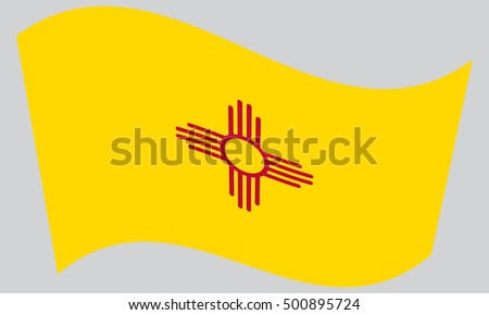 New Mexican official flag, symbol. American patriotic element. USA banner. United States of America background. Flag of the US state of New Mexico waving on gray background, vector