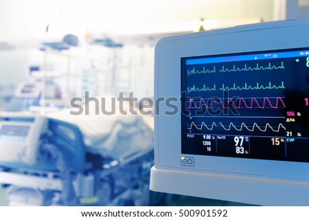 Monitoring of patient's heart in intensive care unit. Royalty-Free Stock Photo #500901592