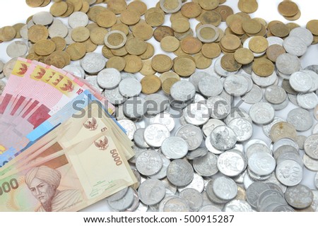 Indonesian paper and coins money background