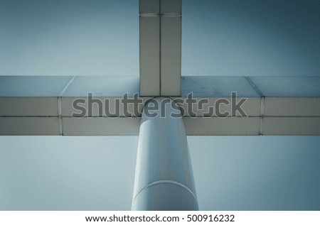 Abstract building structure. Building cross beams and pillar structure. Architectural detail of building structure. Industrial art design and detail. Minimal architecture design. Black and white. 