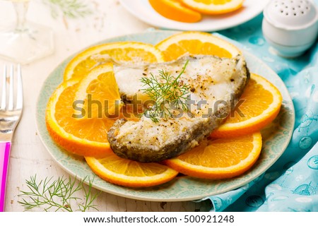 Orange Halibut Steaks..selective focus