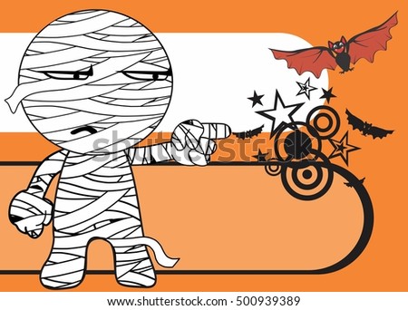 grumpy mummy kid expression cartoon halloween background in vector format