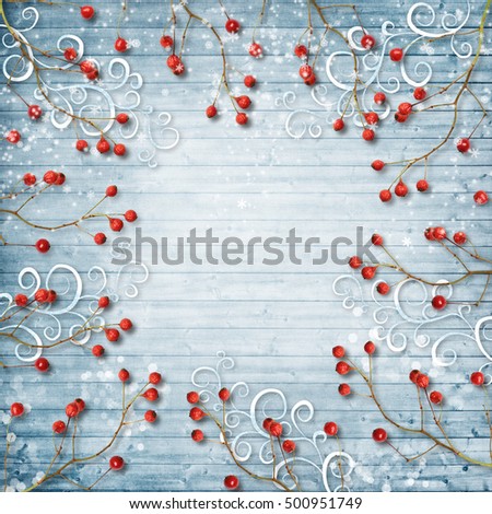 Winter background with holly and snowflakes for congratulations 