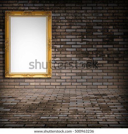blank black picture frame on the old brick wall 