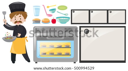 Chef with kitchen equipment
