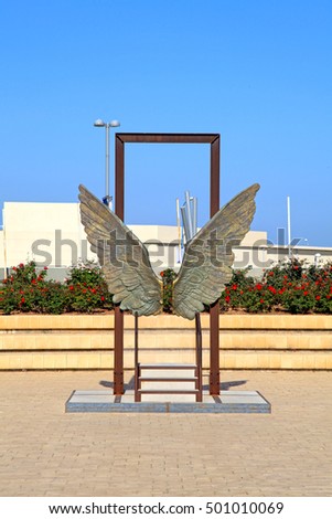 Wings sculpture in Tel Aviv, Israel. Beautiful place for interesting photos