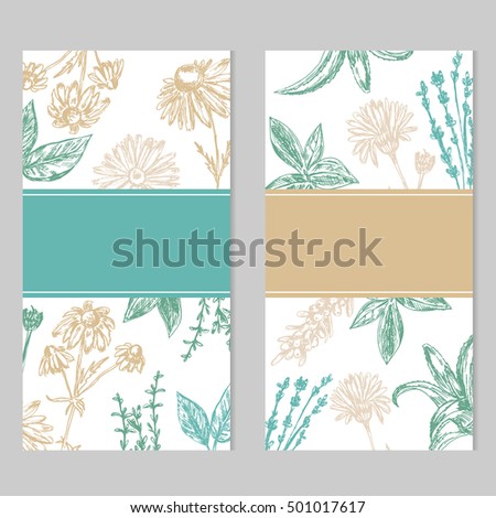 Set of templates with hand drawn flowers and plants