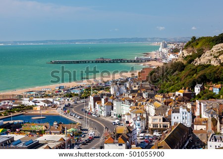 Overlooking the town of Hastings East Sussex England UK Europe Royalty-Free Stock Photo #501055900