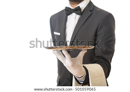 Waiter holding an empty tray