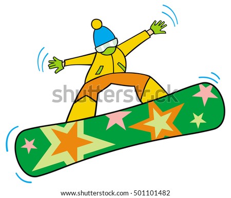 Boy is jumping snowboard. Raster clip art.