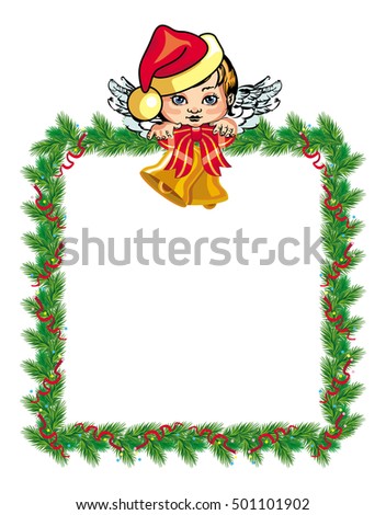 Holiday Christmas frame with angel. Raster clip art.