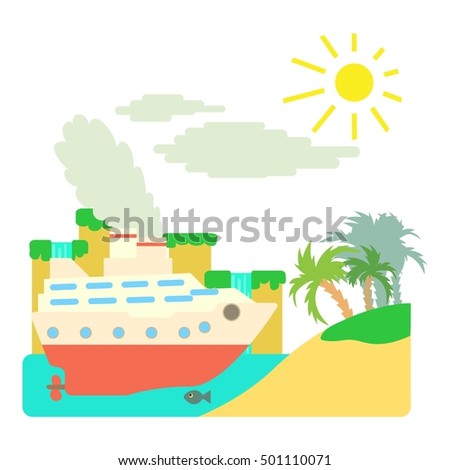 Ship in sea near island concept. Flat illustration of ship in sea near island vector concept for web