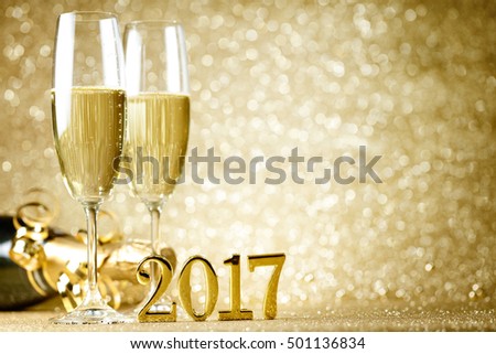 New years eve celebration background with champagne Royalty-Free Stock Photo #501136834