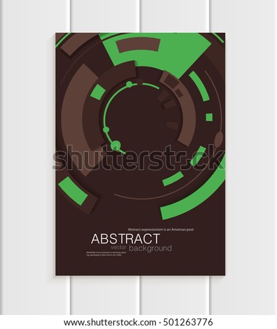 Stock vector brochure in abstract style. Design business templates with green rounds, rectangular shapes on dark brown background for printed materials, elements, web sites, cards, covers, wallpaper